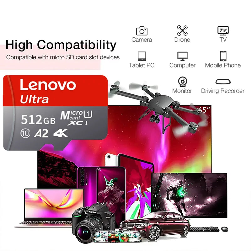 Lenovo 2TB 1TB Micro TF/SD Card Class 10 Memory Card 512GB SD Card 128GB 256GB TF Card Free For Shipping Cameras/tablet/Drone