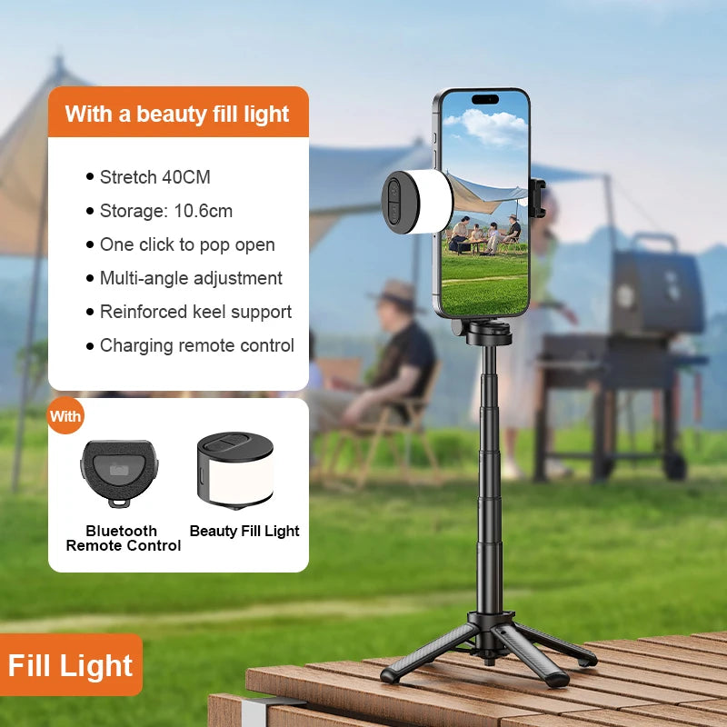 Magnetic Phone Holder 360° Rotation Pocket Selfie Stick With Bluetooth Remote Adjustable Desktop Stand for Live Streaming